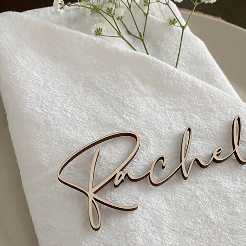 Personalized Wood Laser Cut Names Gold Place Cards Name Etsy