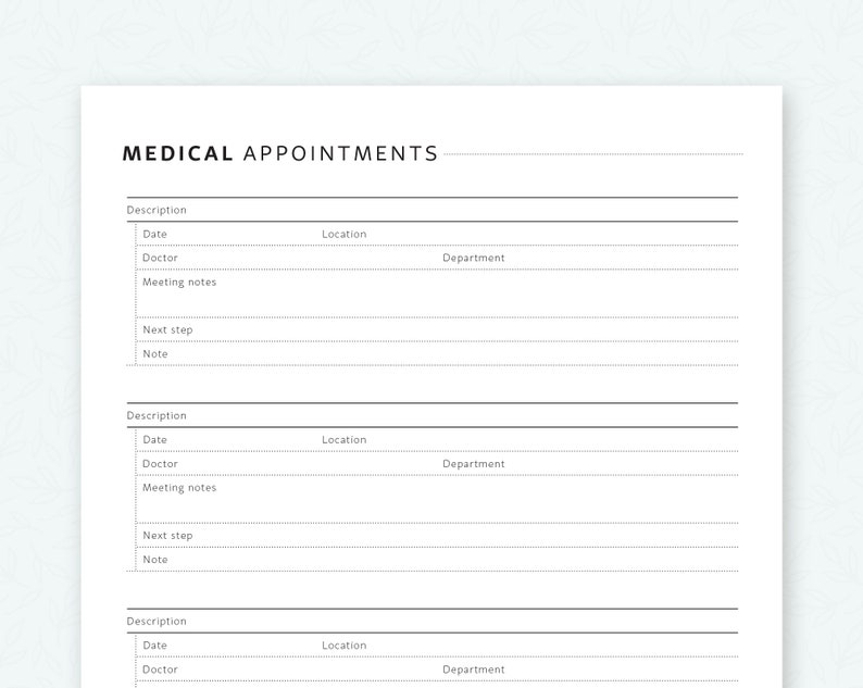 Medical Appointments Tracker A5 A4 Letter Doctor | Etsy