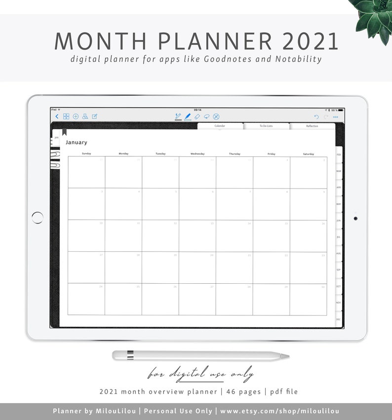 Month Planner 2021 / Goodnotes & Notability Digital Planner / Etsy