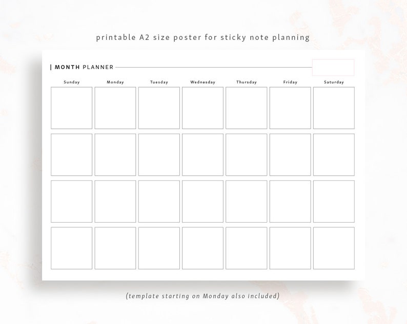 Sticky Note Month Planner / A2 / Paper Note Monthly Calendar Etsy