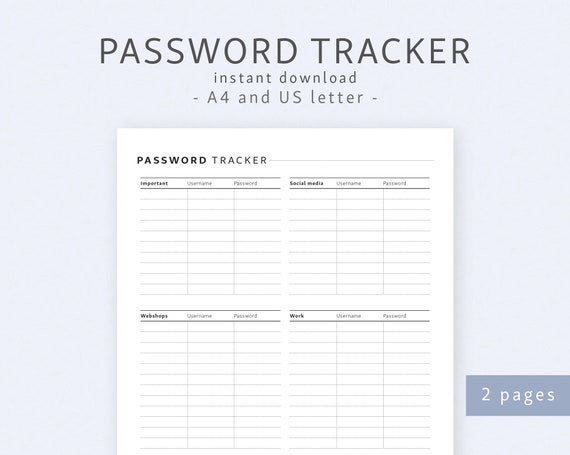 Password Tracker / A4 A5 Letter / Password Codes Tracker | Etsy