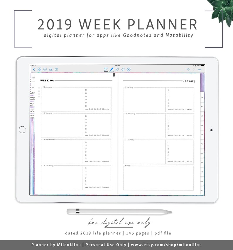 week planner 2019 / goodnotes & notability digital planner / | etsy