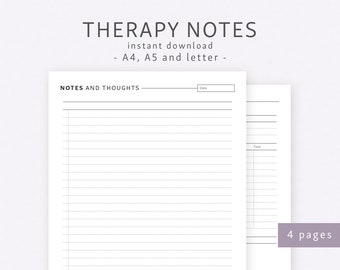 Therapy Notes - Mental Health Selfcare Mindfullness Progress Planner A4 A5 and letter - Digital Download