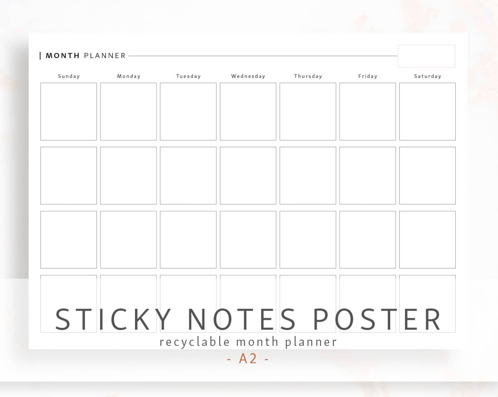 Sticky Note Month Planner / A2 / Paper Note Monthly Calendar Etsy