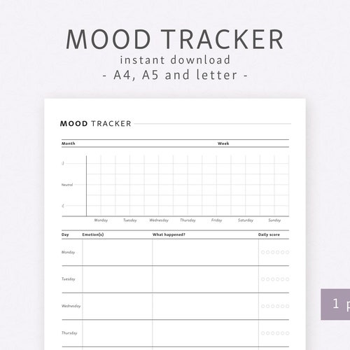 A5 Daily Mood Tracker Printable PDF Planner Mental Health - Etsy Canada