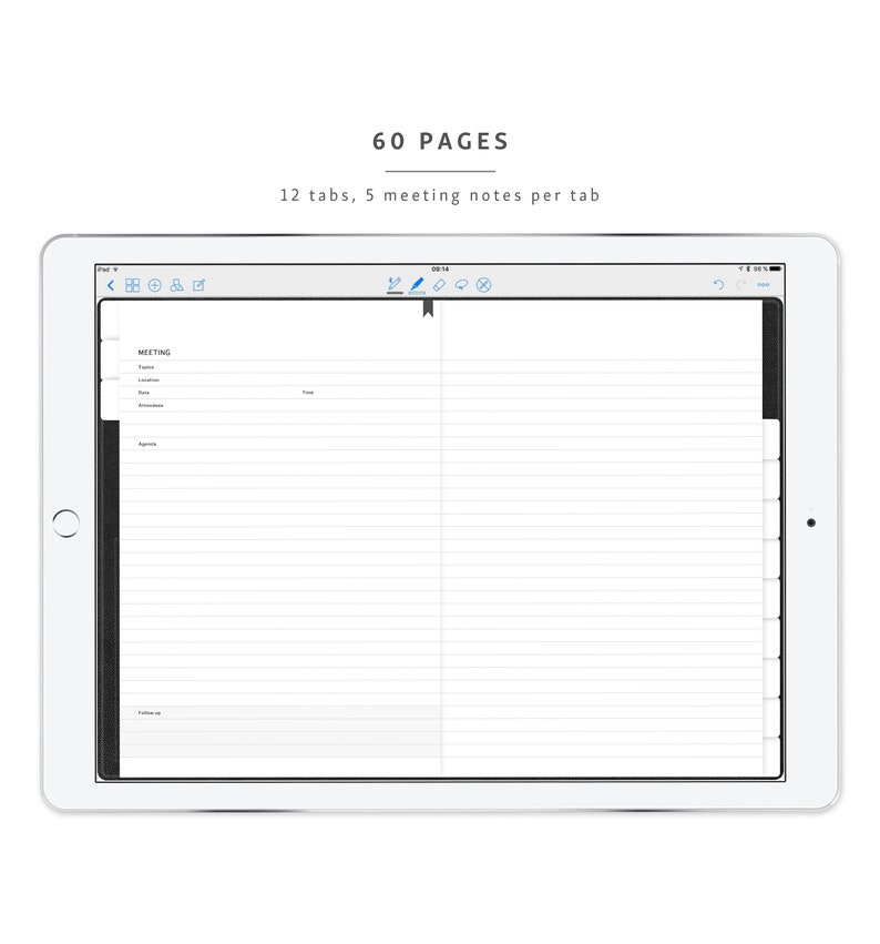 Meeting Notes / Goodnotes & Notability Digital Planner / Black Etsy