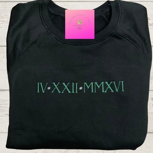 Custom Embroidered Roman Numeral Date, Personalized Initials, Couples Crewneck Sweatshirt, Monogramed Embroidery