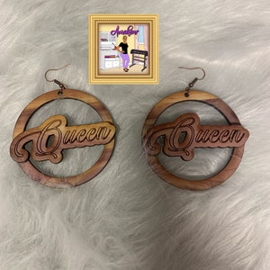 Custom Name Hoop Earrings, Black Queen Jewelry, Wood Hoop Earrings, Afro Woman Ear- rings, Queen Earrings, Personalized Earrings Gift Women