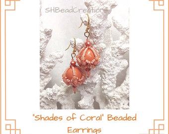 Shades of Coral Earrings, Beaded Earrings, Lantern Earrings, Coral Pink, Hints of Orange, Sea Star Colored Earrings, Gift for Her