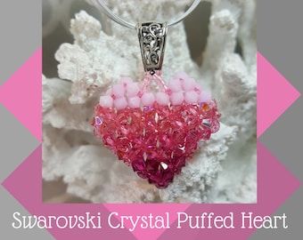 Shades of Pink Beaded Heart Pendant, Swarovski Bicone Pendant, Puffed Heart Pendant, Pink Ombre Pendant, Valentine Gift, Gift for Her,