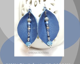 Shades of Denim Earrings, Denim and Silver Earrings, Denim Blue Leather Earrings, Silver Accents, Southwestern Style, Bohemian Style