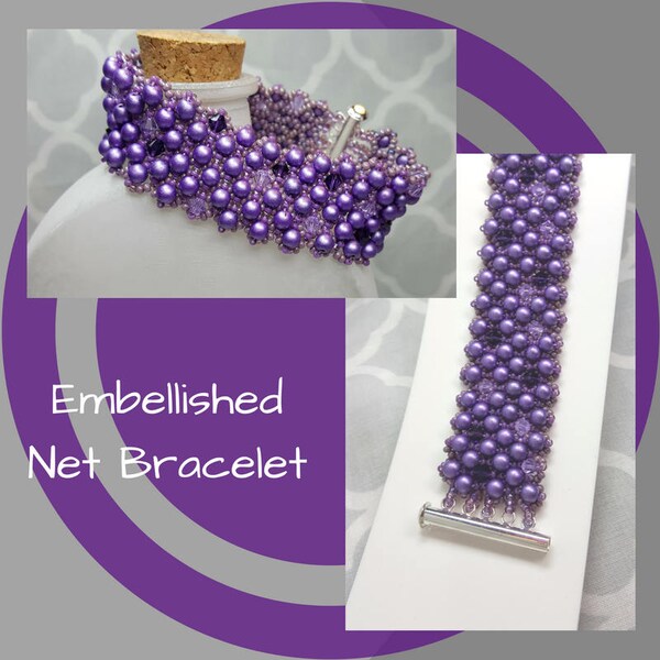 Shades of Purple Embellished Netted Bracelet, Purple Satin Bracelet, Swarovski Bicone Bracelet, Comfortable Bracelet, Gift for Her