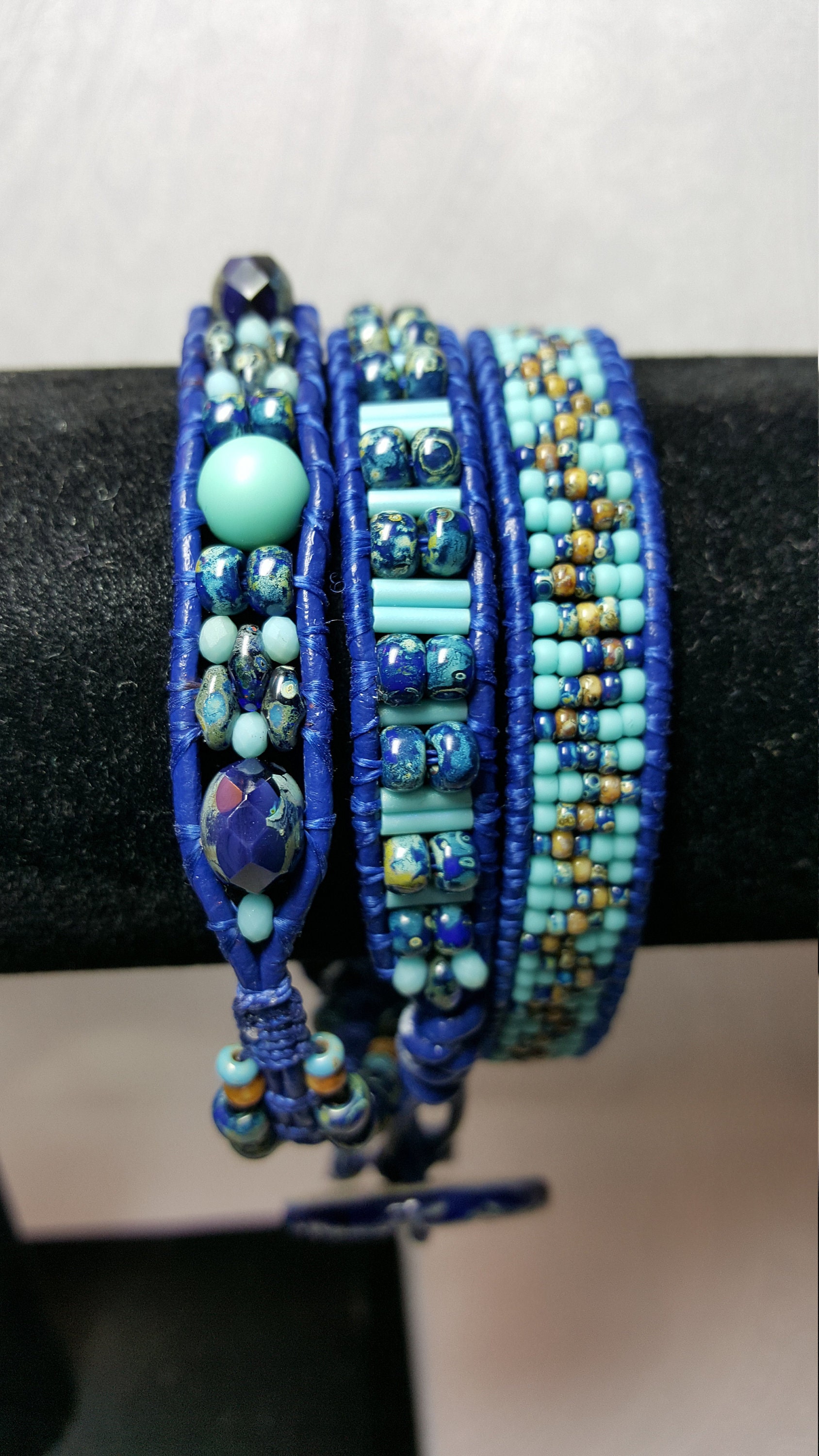 Cobalt Blue and Turquoise color Bracelet Caramel Accents | Etsy