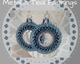 Metallic Teal Beaded Earrings, MADE TO ORDER, Round Earrings, Luminous Teal Earrings, Bohemian Earrings, Gift for Her