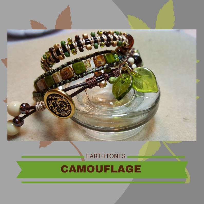 Camouflage Beaded Triple Wrap Bracelet Made to Order Glass Etsy