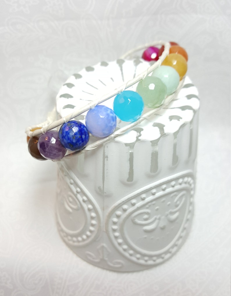 Faceted 10mm Gemstone Single Wrap Bracelet, Made to Order, Rainbow Gemstone Bracelet, White