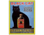 Black cat enamel stove polish vintage style metal advertising wall plaque sign or framed picture frame