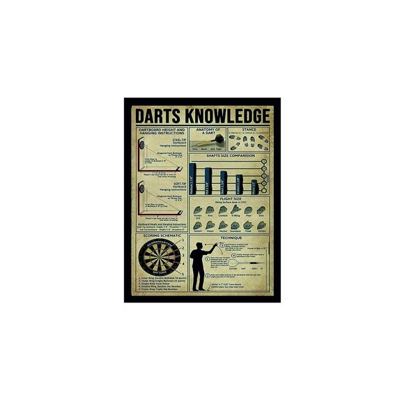 Darts knowledge dartboard sports vintage advert kitchen home office man cave metal advertising wall plaque sign or framed picture frame