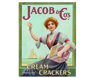 Jacob & co cream crackers vintage style metal advertising wall plaque sign or framed picture frame