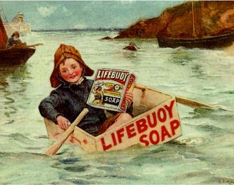 Boy sailor lifebuoy soap vintage style metal advertising wall plaque sign or framed picture frame