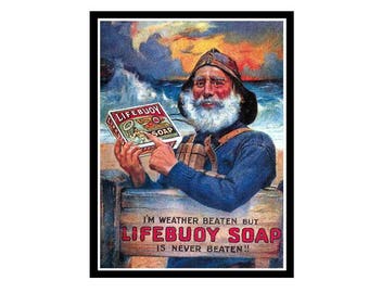 I'm weather beaten but Lifebuoy soap is never beaten vintage style metal advertising wall plaque sign or framed picture frame