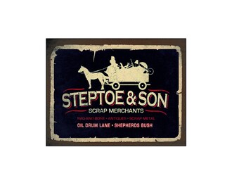 Steptoe & son scrap merchants oil drum lane old tv comedy garage man cave pub bar metal advertising wall plaque sign or framed picture frame