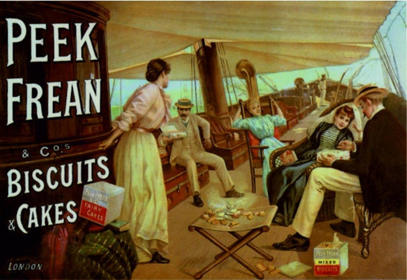 Peek frean and co biscuits and cakes vintage style metal advertising wall plaque sign or framed picture frame