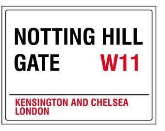 Notting hill kensington and chelsea london england street road sign vintage style metal advertising wall plaque sign or framed picture frame