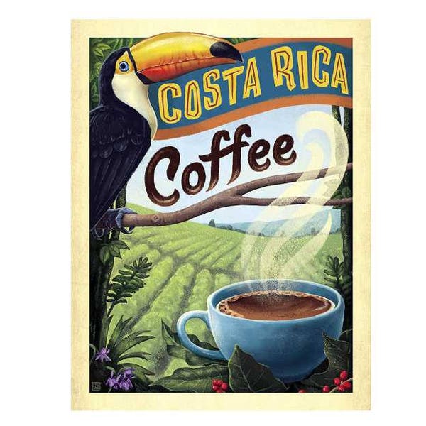 Costa rica coffee vintage style metal advertising wall plaque sign or framed picture frame
