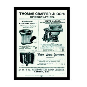 Thomas crapper toilet bathroom metal advertising wall plaque sign or framed picture frame