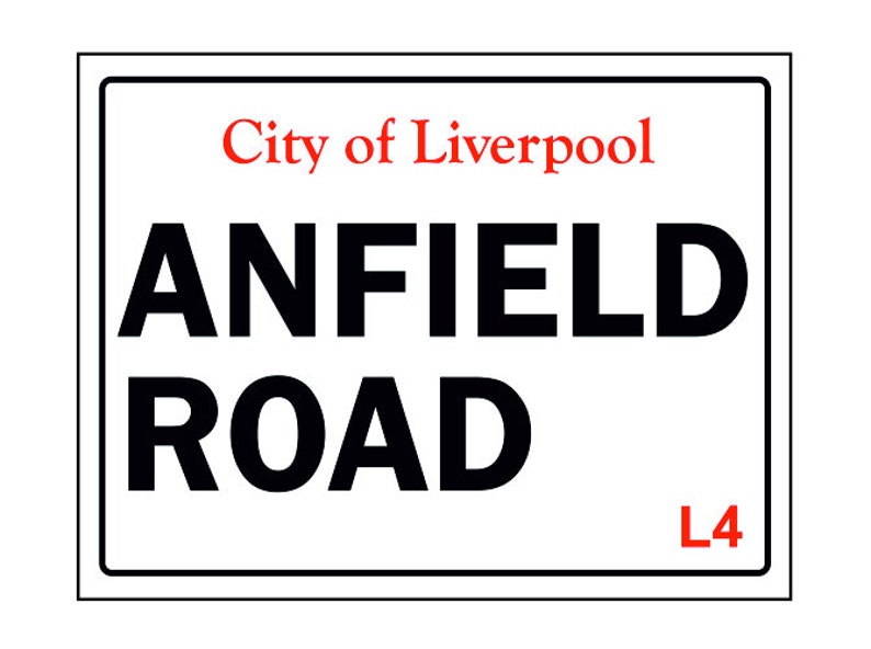 Stadt Von Liverpool Anfield Strasse Retro Vintage Stil Metall Wand Plaque Werbeschild Zitat Oder Bilderrahmen Gerahmt - 