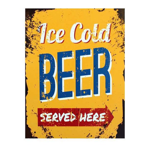Ice cold beer served here vintage style metal advertising wall plaque sign or framed picture frame