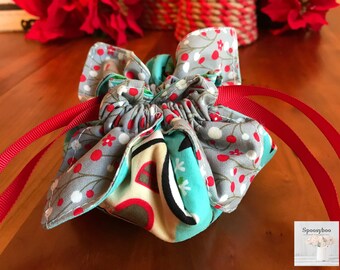 Essential Oils eight 8 bottle Drawstring Pouch red ribbon drawstring modern holiday print red white grey light turquoise blue