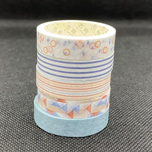 Blue Washi Tape Set: 5 Rolls Striped & Geometric Craft Tape