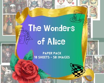 The Wonders of Alice vivid print Paper Pack - 18 sheets, 58 images