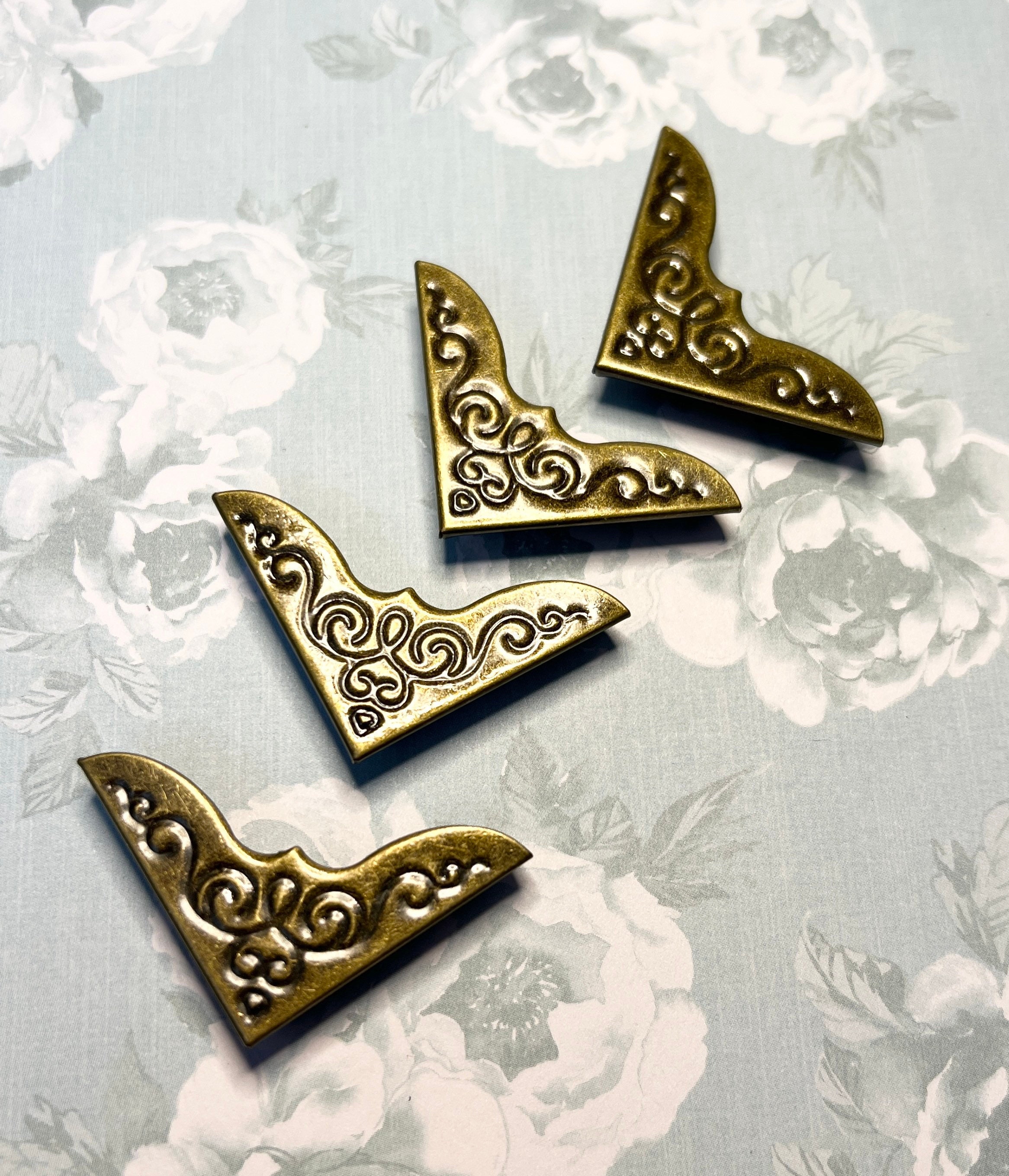 book corners, antique brass color, Set of four metal , embellishments for  the corners of your books, book corner protection.