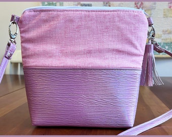 Cottage Core Handbag Pink on Pink Shimmer Faux Leather handmade shoulder bag