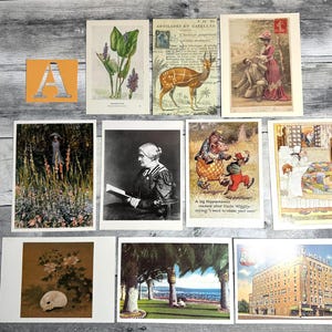 Vintage Postcards mix of photographs and paintings and illustration, multiple sets of 10 each, Black and White and color, souvenir