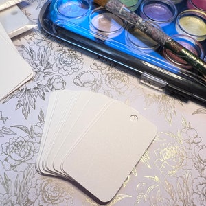 Tags, watercolor paper #140 12 Blank gift tags with hole, 140# Cold press for handmade tags 2.5”x1.5”
