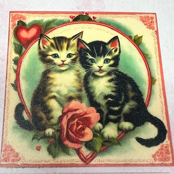 Vintage style Valentine Kitties Matte stickers