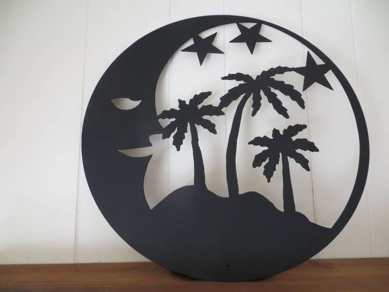 Half Moon Stars and Palm Trees CNC Plasma Cut Circle Metal Etsy Australia