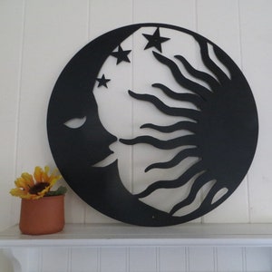 Half Moon, Stars and Sun Metal Sign/Metal Art/Wall Hanging/Indoor/Outdoor Decor/Garden Art/Beach House Decor/Gift/Home Decor/Nursery Gift