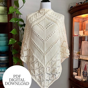 PDF Pattern **ONLY** - Fallstreak Shawl Knitting Pattern Digital Download Triangle Shawl Eyelet Horseshoe Cable Diamond Lace