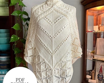 PDF Pattern **ONLY** - Fallstreak Shawl Knitting Pattern Digital Download Triangle Shawl Eyelet Horseshoe Cable Diamond Lace