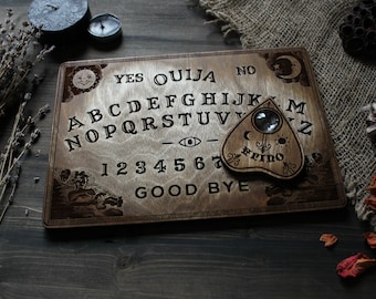 Ouija board classic spirit board , Ouija board vintage gothic home decor , Ouija planchette witchcraft divination tool , wooden ouija board