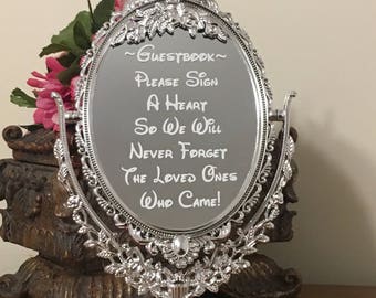 Mirror with decal inscription/Guestbook/Please sign a heart so we will never forget the loved ones who came/Wedding guestbook mirror sign