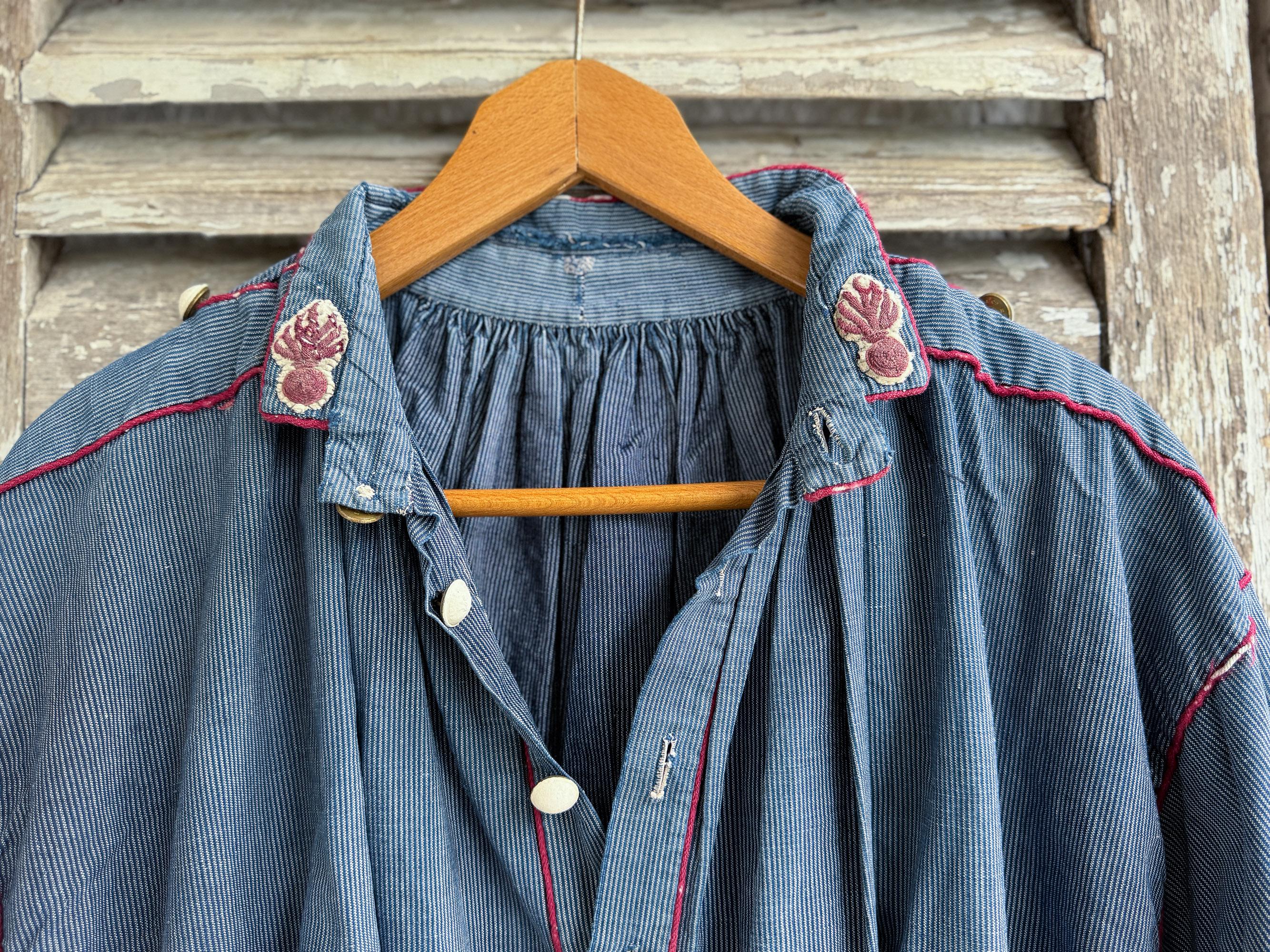 1800s French Firefighter Work Shirt Biaude – Hand Sewn Cotton 