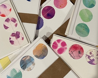 SURPRISE ME!! Random Set of Upcycled Art Dot Note Cards - 5 flat notecards with envelopes, thank you notes, note cards, blank notecard