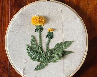 Dandelion Felt Appliqué with Embroidery Details - 7 inch hoop