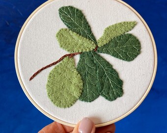 Fiddle Leaf Fig Branch - Felt Appliqué and Embroidery Art - 5 inch embroidery hoop